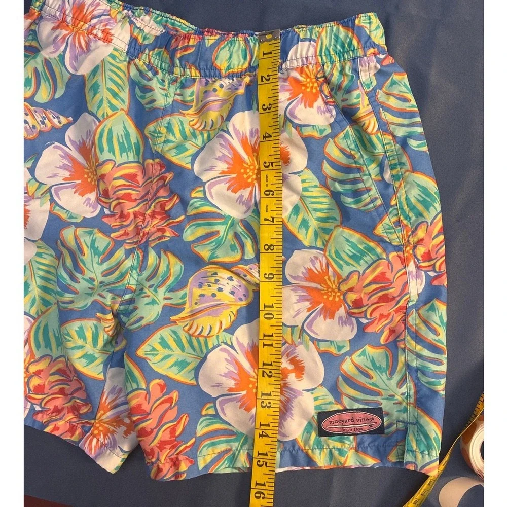 Vineyard Vines Mens Tropical Floral Seashell Swim Trunks Blue Size M 12-14